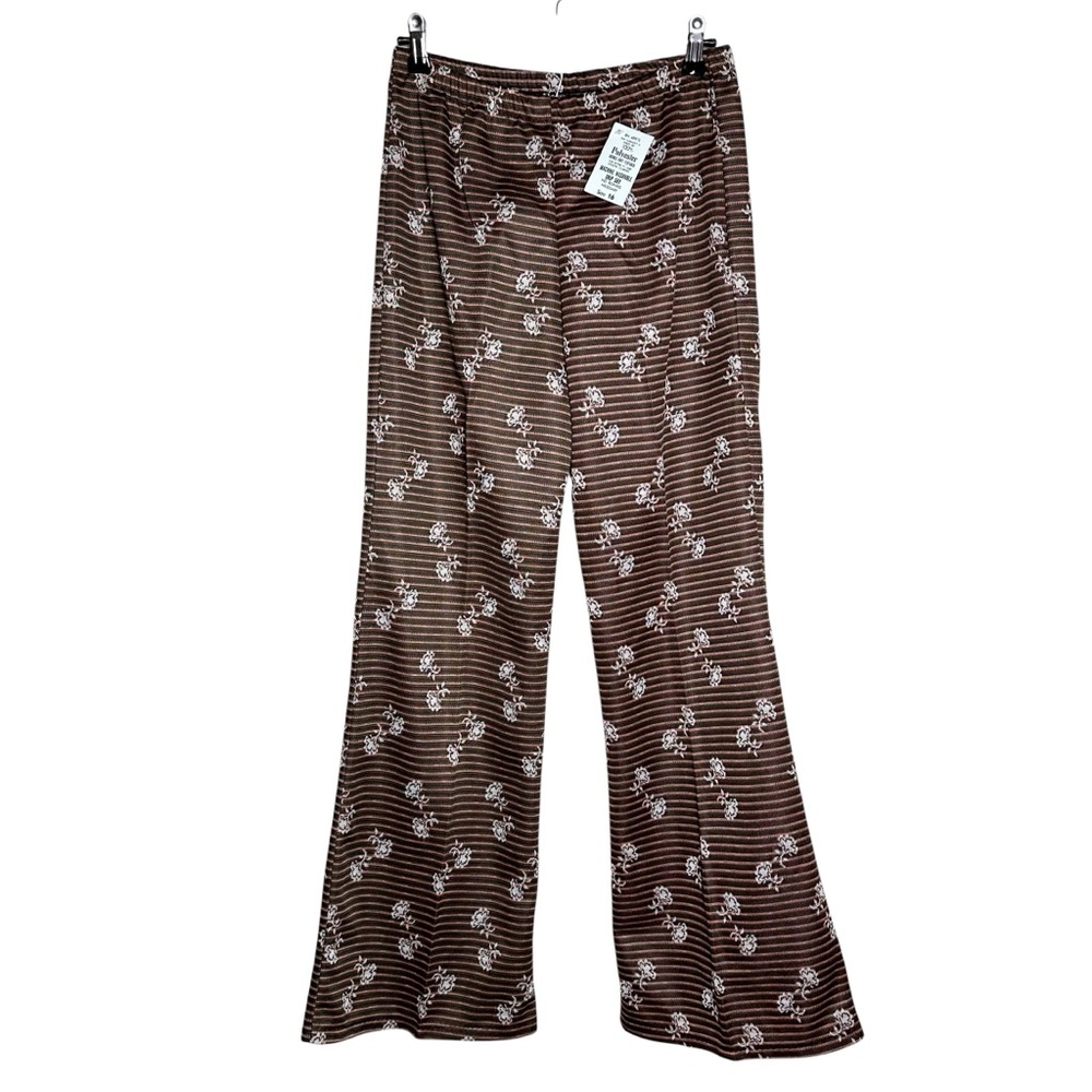 Vintage 70s Double Knit Polyester Flare Pants Floral Stripe Retro Disco‎ Boho 16